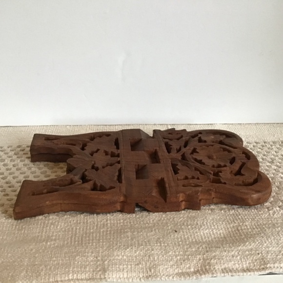 Vintage Teak Wood Folding Book- Bible Stand - Holder- Hand Carved 7” X 10” - Picture 3 of 6